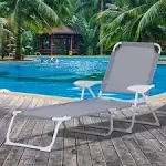 Outsunny Folding Chaise Lounge, 4-Position Adjustable Lounge Chair with Armrests for Lawn, Patio, Beach, Deck, Gray