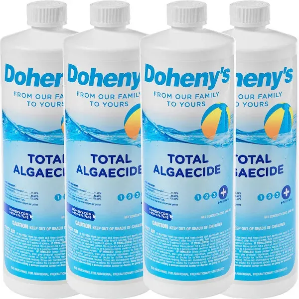 Doheny’s Total Algaecide | 100% Professional-Grade | Extra Strength & Effective Against All Types of Algae | Non-Foaming & Non-Staining Formula | 90-Day Prevention | Set of (4) - 32 Ounce Bottles