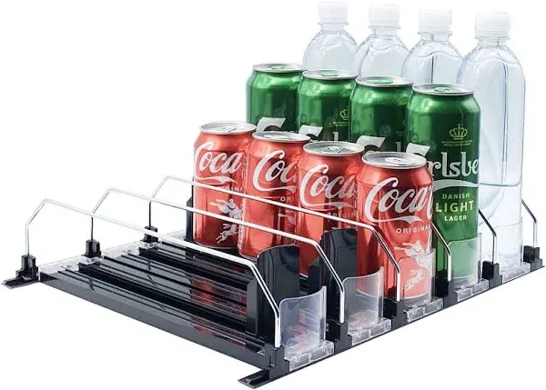 Drink Organizer for Fridge - Soda Dispenser Display with Smooth and Fast Pusher Glide - Width Adjustable (5, 38CM)