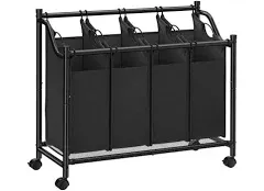 37 inches Heavy Duty 4 Bag Rolling Laundry Sorter Storage Cart with Wheels Black - Bed Bath & Beyond - 29365118