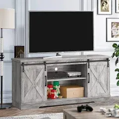 IDEALHOUSE Farmhouse TV Stand, Entertainment Center for 65 Inch TV Media Console Cabinet, Barn Doors TV Stand with Storage and Shelves, Modern TV Console Table Furniture for Livingroom (Gray)