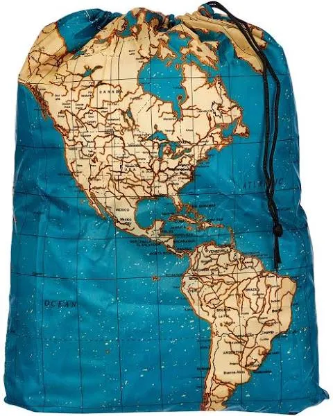 2 PACK Kikkerland Travel-Size Laundry Bag, World Map  NEW FREE SHIPPING