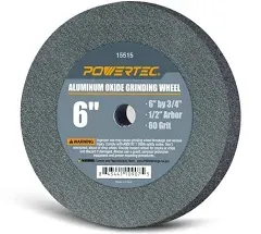 POWERTEC Bench Grinder Wheel 6 Inch 60 Grit, Aluminum Oxide Grinding Wheel for Bench Pedestal Grinder, 3/4" Thick 1/2" Arbor, Sharpening & Shaping Drill Bits, Blade, and Chisel 1PK (15515)