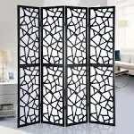 Quarterfoil Infused Diamond Design 4 Panel Room Divider, Gold Gold Wood Paper