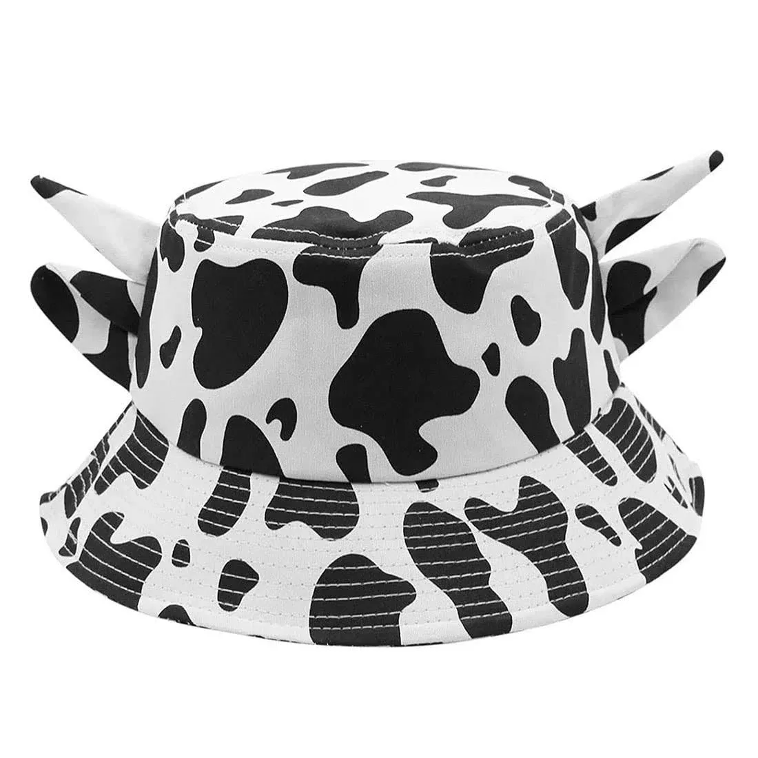 Unisex Cow Bucket Hat with Cute Horn Ears Cow Print Summer Hat Fisherman&#039;s Ha...