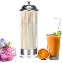 Straw Dispenser with Stainless Steel Lid and Clear Acrylic Straw Holder