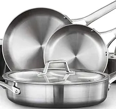 8-Piece Pots and Pans Set, Stainless Steel Kitchen Cookware with Stay-Cool Handl