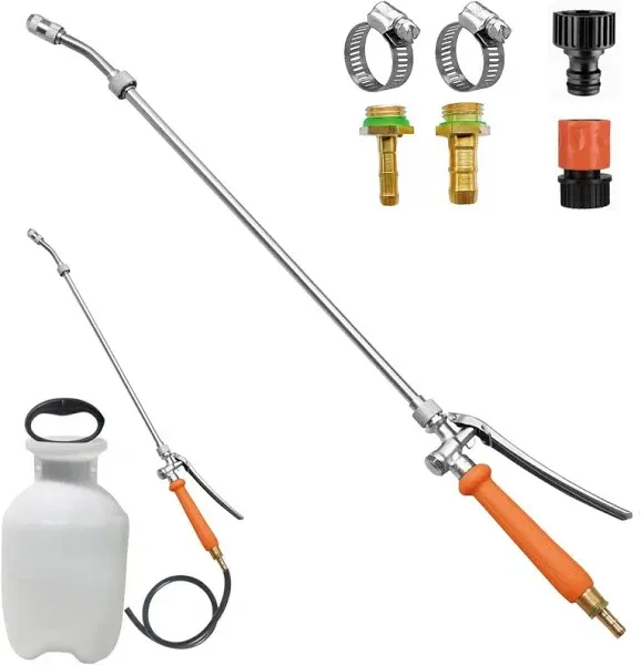 29 Inches Metal Sprayer Wand Compatible with Pump Sprayer, Garden Hose Sprayer Wand, 2 Brass Barbs Stainless Steel Sprayer Wand with Shut off Valve & 2 Hose Clamps (Upgrade All Metal Sprayer Wand)