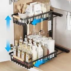 Under Sink Organizer 2 pack, Pull Out Cabinet Organizer Shelf 15.75 * 13.78 * 10.3 inch，Organizers and Storage with Sliding Drawer, Under Sink Storage for Kitchen Bathroom Cabinet