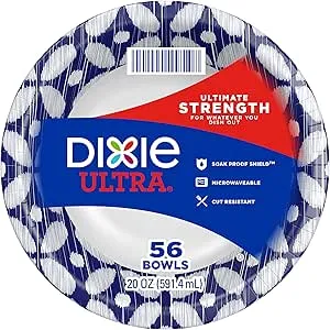 Dixie Ultra® Disposable Paper Bowls, 20 ounce, Dinner Size Printed Disposable Bowls, 56 Count (1 Pack of 56 Bowls),