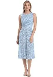 London Times Women's Inset Waist Midi Dress