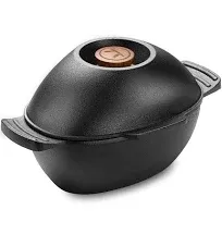 Outset 76495 Cast Iron Seafood and Mussel Pot with Lid for Empty Shells, 2.5 Quart, Black