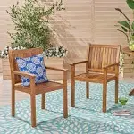 Caroline Outdoor Acacia Wood Dining Chairs, Set of 2, Teak