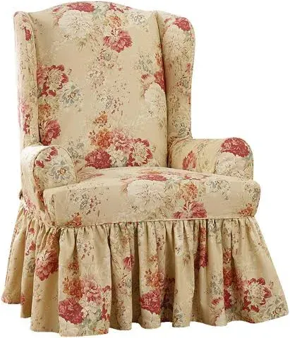 Sure Fit Waverly Ballad Bouquet Wing Chair Slipcover, Blush