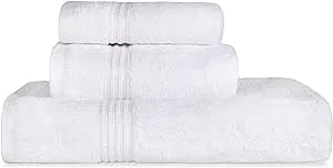 Superior Egyptian Cotton 3-Piece Towel Set, Basic Towels For Bathroom, Home Decor, Guest Bath, Shower, Apartment, Included 1 Face, 1 Hand, 1 Bath Towel, Washcloth, Quick Dry, White