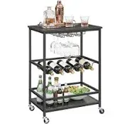 VASAGLE Bar Cart, Serving Cart with Casters, Glass Holders, Wine Holders, Industrial, Stone Gray and Simply Black