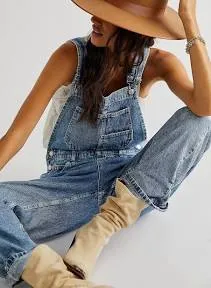 Free People Women's Denim Ziggy Overalls