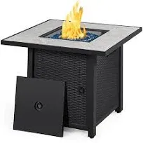 Yaheetech 30in Propane Fire Pit 50,000 BTU Fire Table Square Gas Fire Pit with Ceramic Tabletop and Blue Fire Glass for Outdoor/Patio/Garden