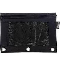 BAZIC Pencil Pouch 3 Ring Binder Pouch w/ Rivet Enforced Rings Hole, Black Mesh Window Zipper Pouches, 1-Count