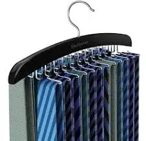 Upgraded Tie Rack Tie Hanger 24 Hooks Wooden Tie Organizer, Space Saving Tank Top Hanger,Belt Organizer for Closet,Bra Organizer with 360°Rotating,