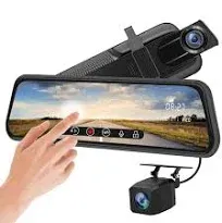 Backup Camera 10 inch Mirror Dash Cam Dual Lens Front Rear Dash Camera 1080P Full Touch Screen Video Streaming Rear View Mirror Loop Recording, Parking Monitor, Night Vision, Waterproof Rear Camera