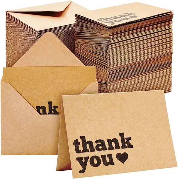 120 Pack Kraft Paper Thank You Cards with Envelopes - Bulk Thank You Cards for W