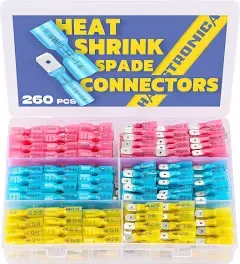 Haisstronica 260PCS Heat Shrink Spade Connectors-Ele<wbr/>ctrical Spade Wire Connecto