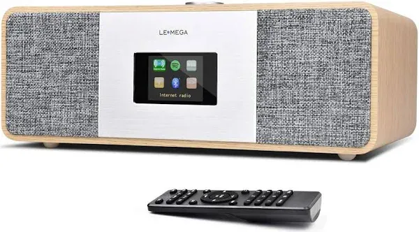 LEMEGA MSY3 Internet Radios for Home with WiFi,FM Radio Tuner,Spotify Connect,Bluetooth Speaker,Stereo Sound,Alarms Clock,40 Pre-Sets,Full Remote and App Control,Wooden Box-Walnut Finish