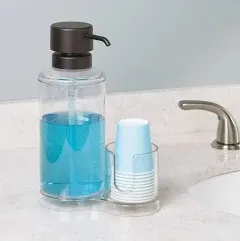 mDesign Plastic Mouthwash Dispenser and Cup Organizer