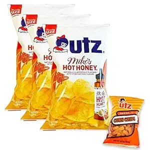 Utz Mike's Hot Honey Potato Chips (3, 7.75oz bags) - Variety Pack - Spicy and Sweet Hot Honey Natural Flavors - BBQ Corn Chips (1, 3.5oz bag) - 4 Bags Total