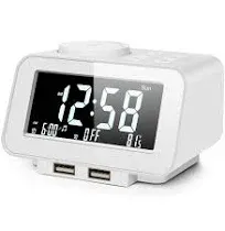 uscce Digital Alarm Clock Radio - 0-100% Dimmer, Dual Alarm with Weekday/Weekend Mode, 6 Sounds Adjustable Volume, FM Radio w/Sleep Timer, 2 USB Charging Ports, Thermometer, Battery Backup(White)