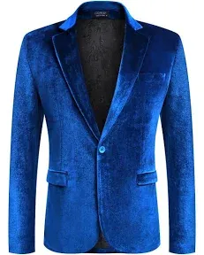 COOFANDY Men's Velvet Blazer Notched Lapel One Button Velour Tuxedo Jacket for Prom Wedding Party Dinner