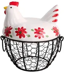 Chicken Design Ceramic Egg Storage Collect Basket, Holds 20-25 Eggs, blue2 