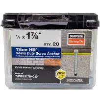 [100 Pack] Simpson Strong-Tie THDB25178H Titen HD 1/4 in. x 1-7/8 in. Heavy-Duty Screw Anchor