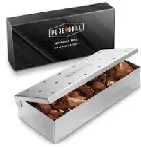 Pure Grill BBQ Smoker Box - Heavy Duty\xa0Stainless Steel\xa0with Hinged Lid for Wood