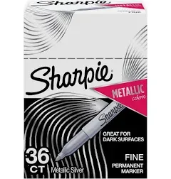 Sharpie Metallic Fine Point Permanent Markers, Bullet Tip, Silver, 36-Pack