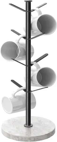 Marble Mug Holder Tree, 8 Hooks Coffee Cups Stand, New Upgraded Stable Black