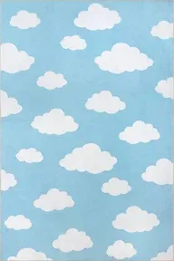 nuLOOM Lilia Machine Washable Kids Cloud Ultra Thin Area Rug, 8' x 10', Light Blue