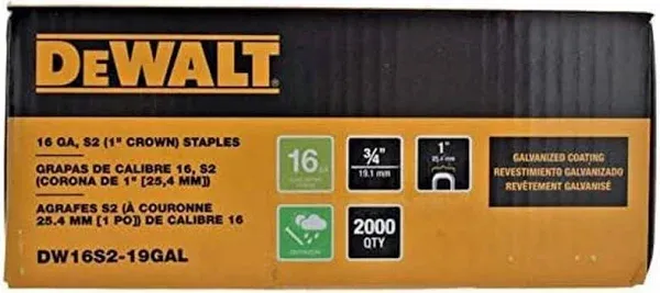 (2000-Pk) Dewalt Galvanized Staple 3/4&#034; x 16 Gauge DW16S2-19GAL