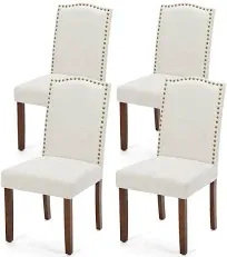 MCQ Upholstered Dining Chairs Set of 4, Modern Upholstered Fabric 4 Pack Beige