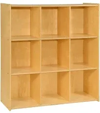 Contender 9 Big Cubby Section Organizers and Storage Cabinet, Multipurpose Montessori Shelves for Mobile Storage of Toys, Craft Supplies in Natural Finish