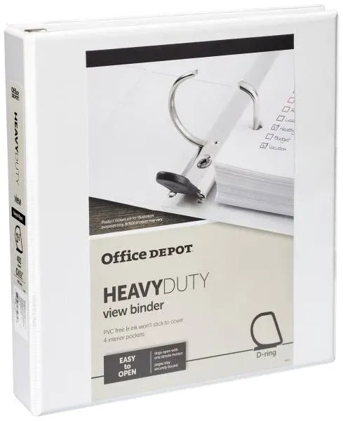 Office Depot Brand Heavy-Duty View 3-Ring Binder, 1/2" D-Rings, White