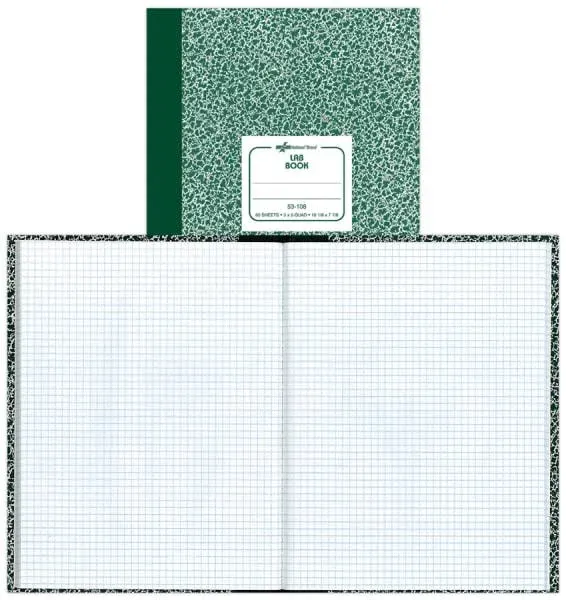 Rediform Lab Book 5&#034;x5 Quad 60 Sh 10-1/8&#034;x7-7/8&#034; Green Marble Cover 53108