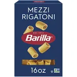 Barilla Mezzi Rigatoni Pasta, 16 oz. Box (Pack of 12) - Non-GMO Pasta Made with Durum Wheat Semolina - Kosher Certified Pasta