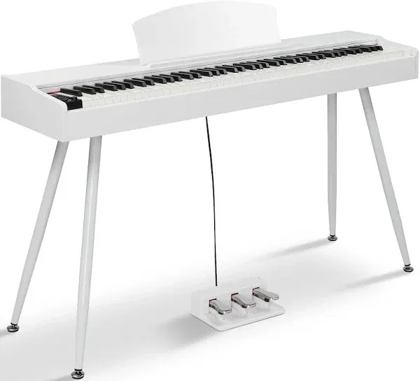 Ktaxon 88 Key Keyboard Piano Weighted Action Electronic Keyboard Piano, Digital Piano with 3-Pedal Unit, Removable Music Stand, Stereo Headphones, Compact Design and MIDI Connection(Ivory White)