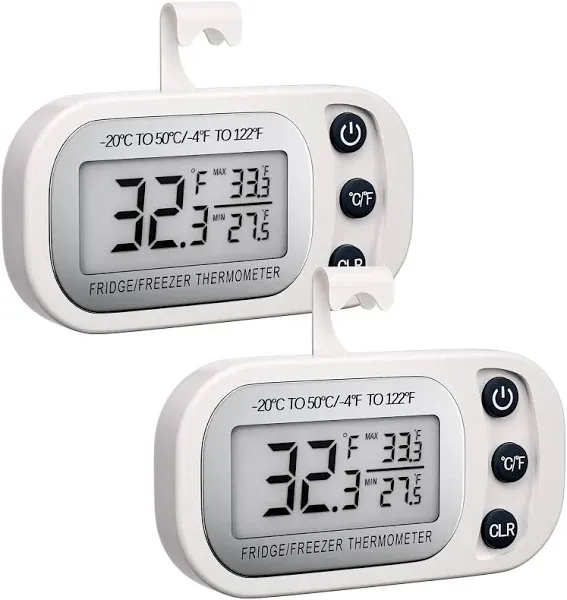 Digital Frigerator Thermometer 2 Pack, Waterproof Fridge and Freezer Thermometer