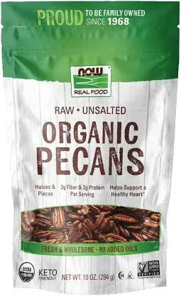 NOW Real Food, Raw, Unsalted, Organic Pecans, no added oils, 10 oz (284 g)