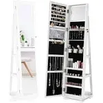 YITAHOME 360Rotating Jewelry Armoire, Lockable Jewelry Cabinet with Full Length Mirror, Large Capacity Floor Standing Jewelry Organizer with Rear Stor