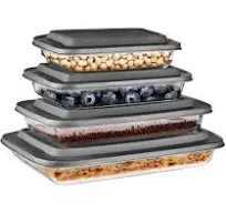 SereneLife 4-Piece Glass Baking Dish with Lids Set - Heavy Duty Rectangular Glass Baking Pan with BPA-Free Lids, Oven-Safe Bakeware for Lasagna, Meats, Desserts, & More - Dishwasher Safe, Blue