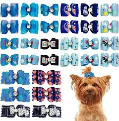 PET SHOW Mixed Styles Pet Cat Puppy Topknot Small Dog Hair Bows with Rubber Bands Grooming Accessories Pink Pack of 20